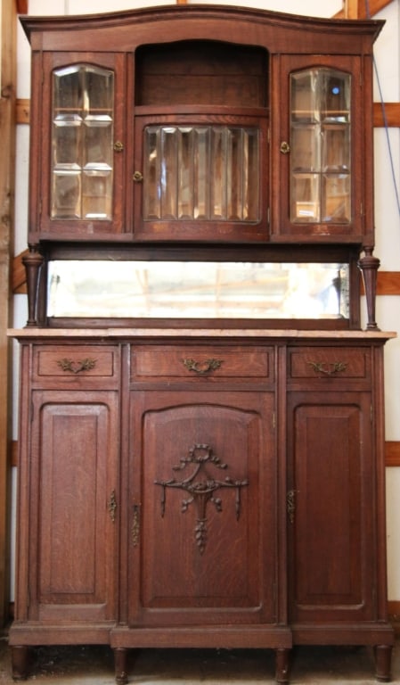 FRENCH OAK MARBLE TOP VITRINE BUFFET (1 of 5)