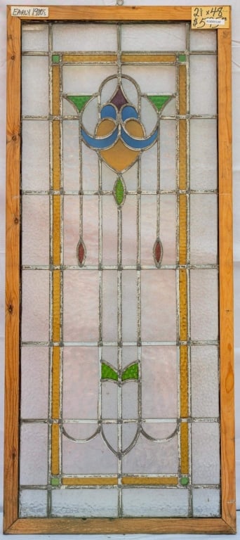 FRENCH ART NOUVEAU STAINED GLASS PANEL (1 of 5)