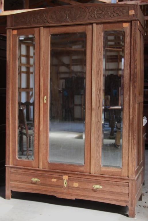 FRENCH OAK MIRRORED ARMOIRE (1 of 4)