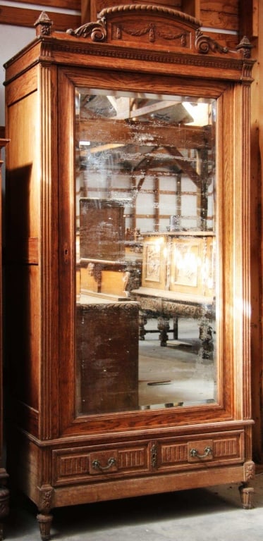 FRENCH OAK MIRRORED ARMOIRE (1 of 4)