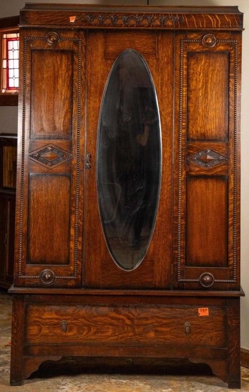 ENGLISH OAK MIRRORED WARDROBE (1 of 4)