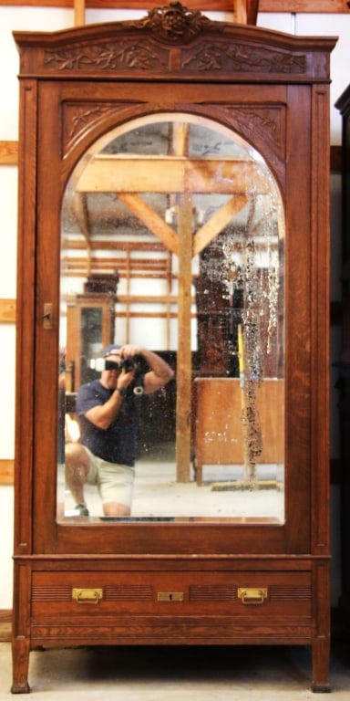 FRENCH OAK MIRRORED ARMOIRE (1 of 5)