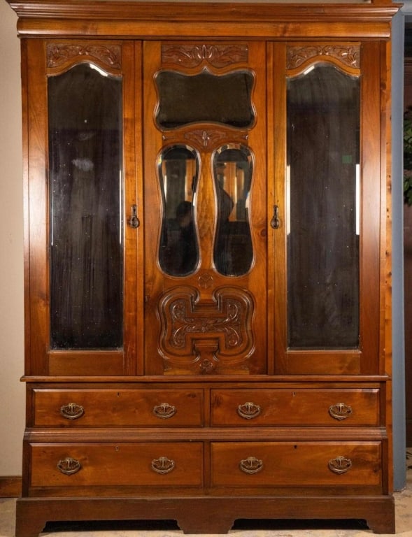FRENCH ART NOUVEAU TRIPLE MIRRORED ARMOIRE (1 of 4)