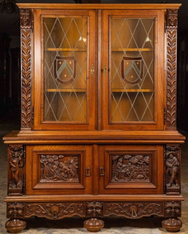 FRENCH RENNASIANCE STYLE OAK CABINET (1 of 4)