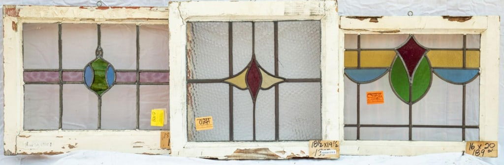 THREE FRENCH STAINED GLASS PANELS (1 of 4)