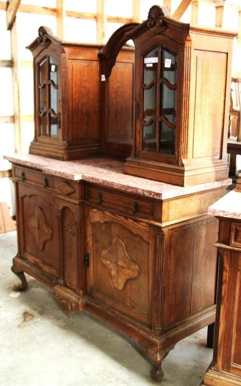 FRENCH OAK MARBLE TOP VITRINE BUFFET (1 of 5)