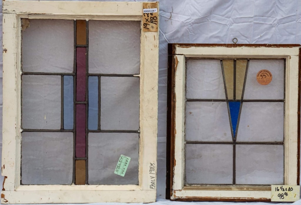 TWO FRENCH ART DECO STAINED GLASS PANELS (1 of 4)
