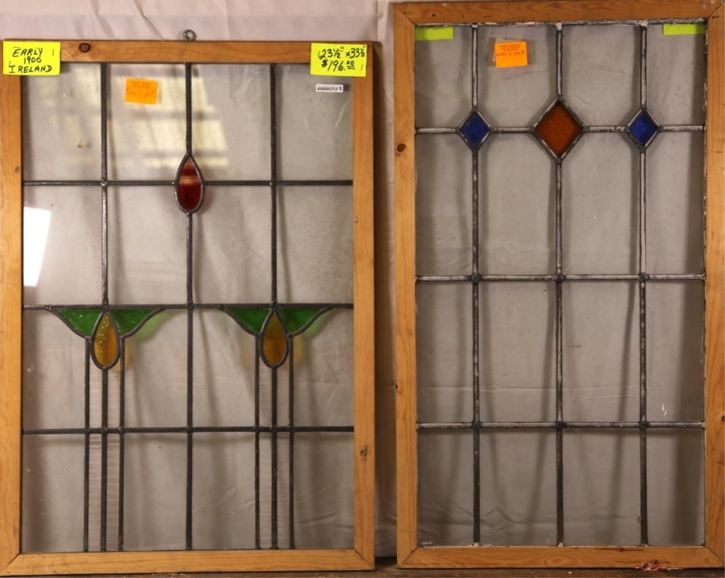 TWO ANTIQUE IRISH STAINED GLASS PANELS (1 of 3)