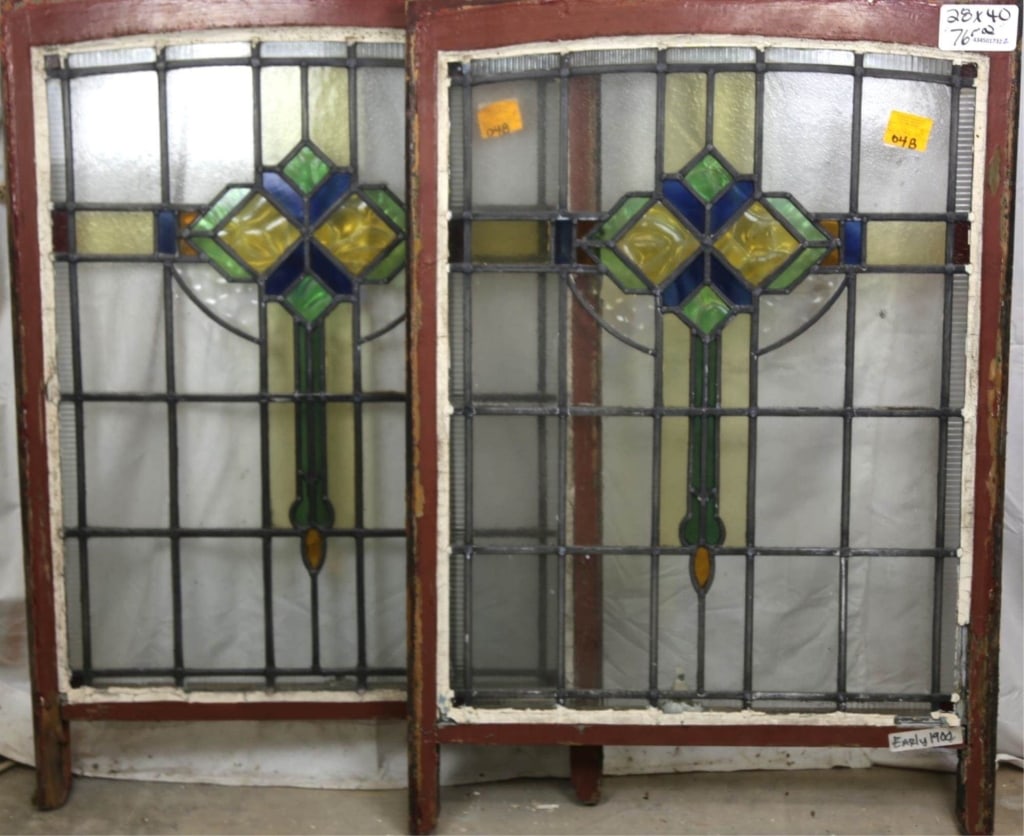 TWO ANTIQUE CONTINENTAL GLASS PANELS (1 of 3)