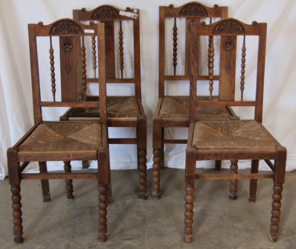 SET OF 4 FRENCH OAK RUSH SEAT DINING CHAIRS (1 of 5)