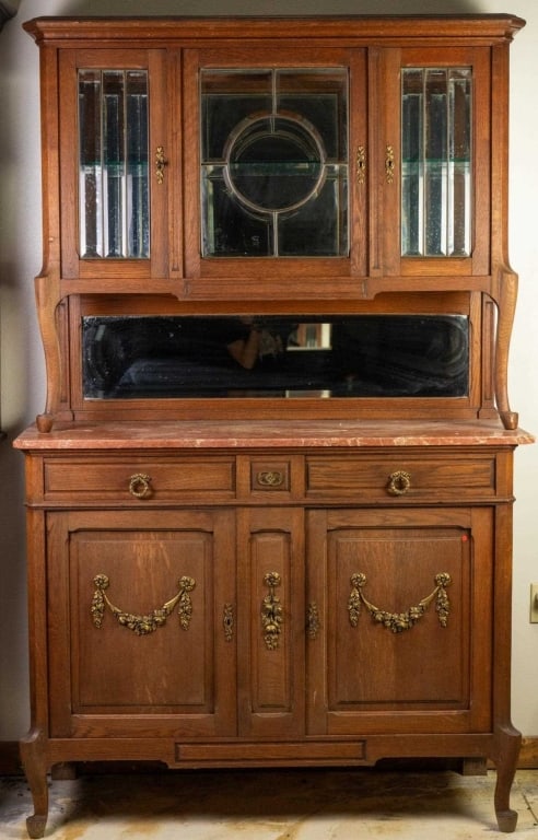 FRENCH OAK MARBLE TOP VITRINE BUFFET (1 of 5)
