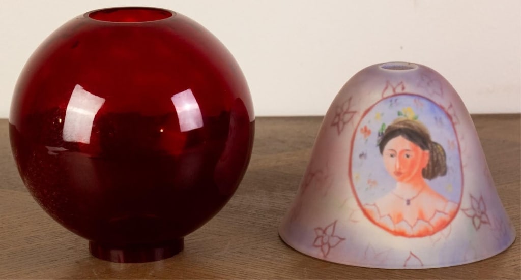 TWO GLASS LAMP SHADES (1 of 3)