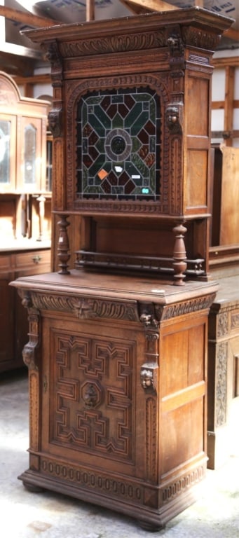 FRENCH RENASSIANCE REVIVAL STAINED GLASS BUFFET (1 of 6)