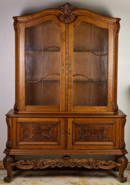 FRENCH CARVED OAK VITRINE (1 of 4)