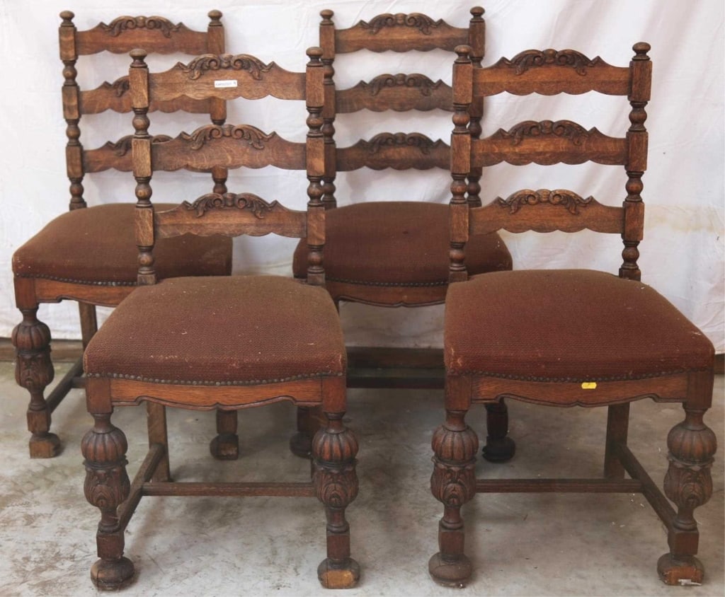 SET OF 4 FRENCH OAK LADDER BACK CHAIRS (1 of 5)