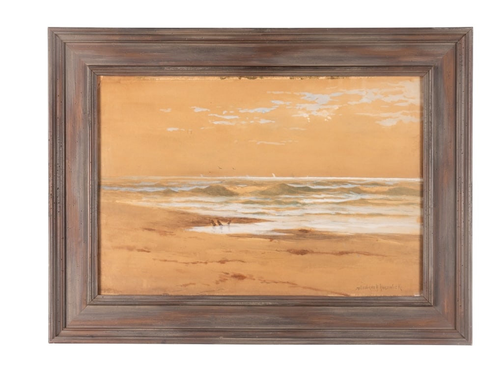 MELBOURNE H. HARDWICK COASTAL SCENE: Melbourne H. Hardwick, coastal scene, watercolor on paper, signed to LR, framed. Approximate dimensions: h. 22.5", w. 29.5", d. 1.5" Disclaimer: Participating bidders must have a credit card on file