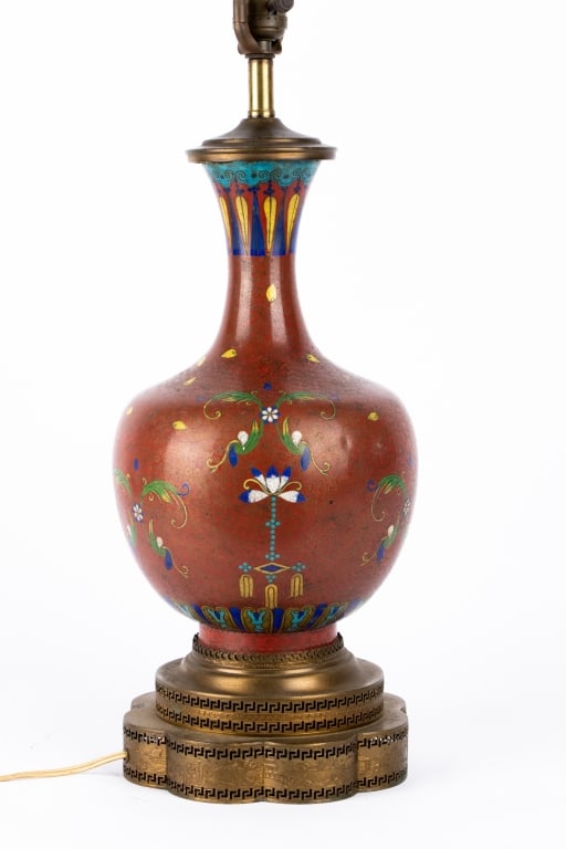 ASIAN CLOISONNE TABLE LAMP WITH BRONZE BASE - 3