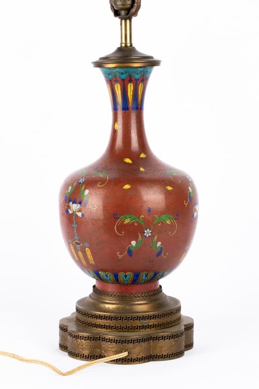 ASIAN CLOISONNE TABLE LAMP WITH BRONZE BASE - 4