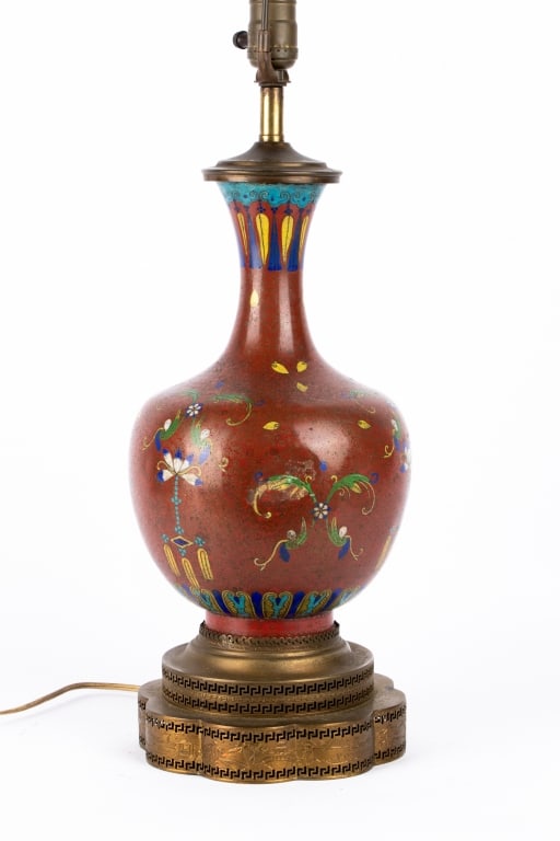 ASIAN CLOISONNE TABLE LAMP WITH BRONZE BASE - 5