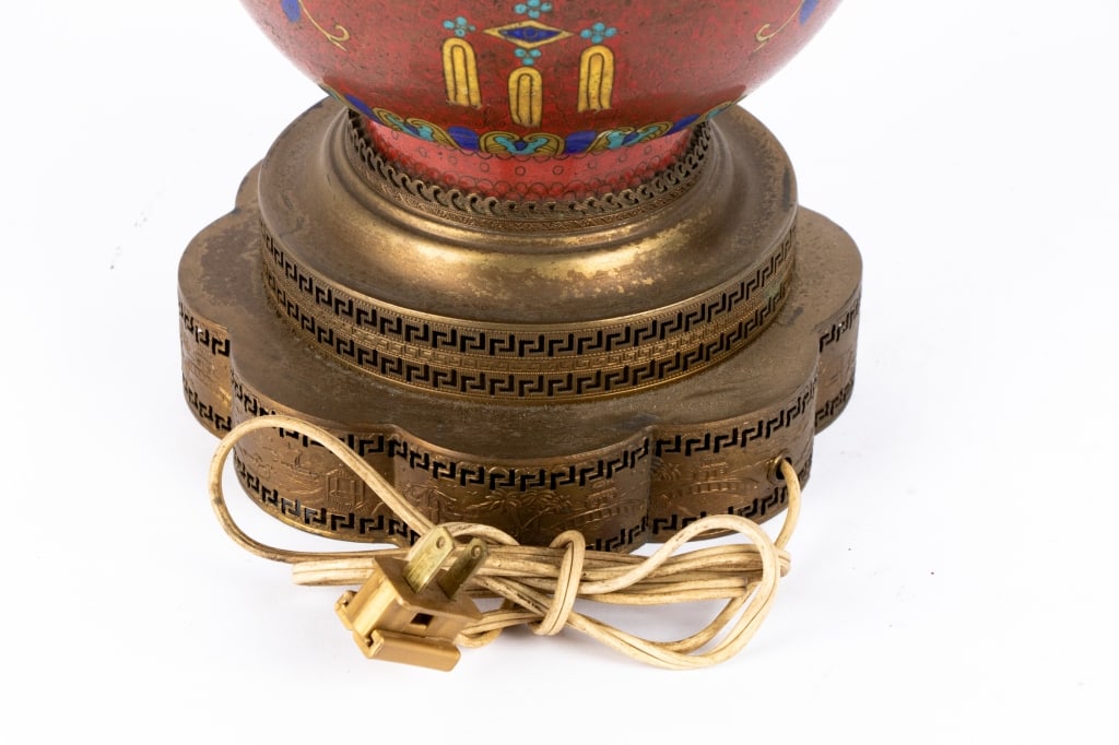 ASIAN CLOISONNE TABLE LAMP WITH BRONZE BASE - 6