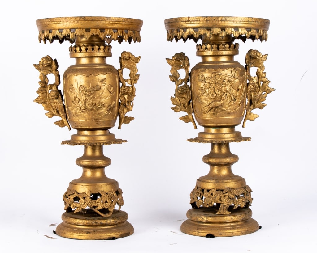 TWO JAPANESE PAINTED METAL LAMP BASES - 3