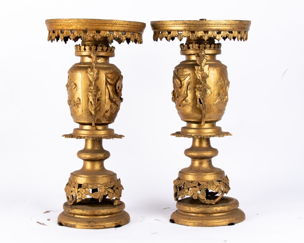 TWO JAPANESE PAINTED METAL LAMP BASES - 4