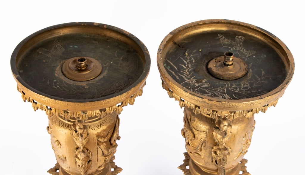 TWO JAPANESE PAINTED METAL LAMP BASES - 5