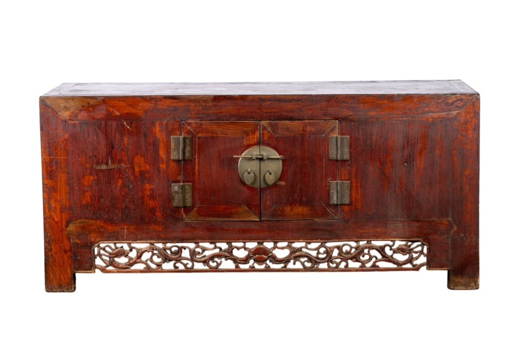 EARLY 20TH CENTURY CHINESE ELMWOOD LOW CABINET (1 of 9)