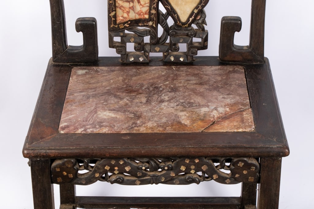 CHINESE LATE QING DYNASTY MARBLE INSET CHAIR - 3