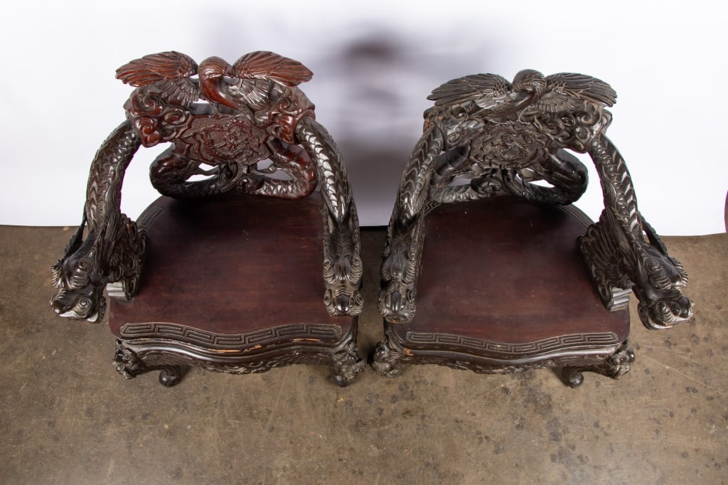 PAIR OF CHINESE HAND-CARVED ARMCHAIRS - 3