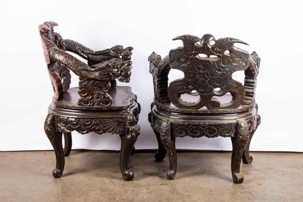 PAIR OF CHINESE HAND-CARVED ARMCHAIRS - 4