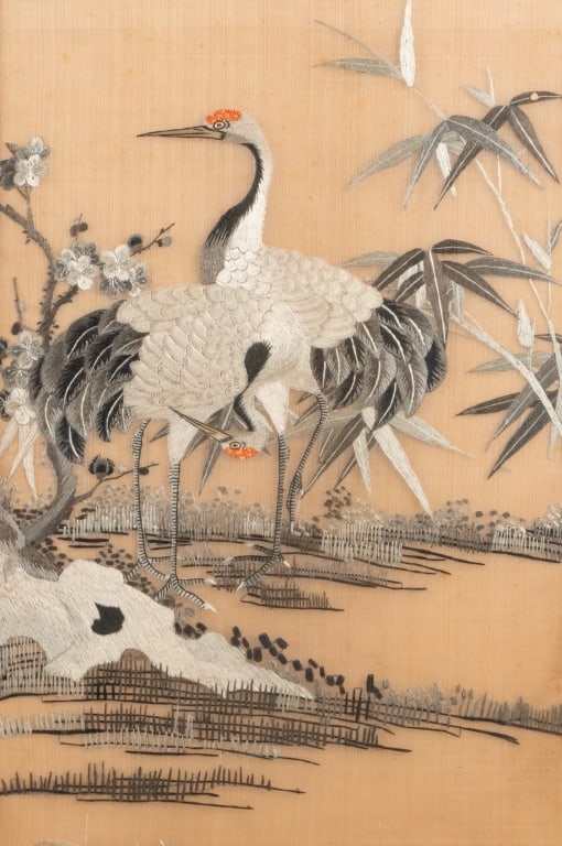 PAIR OF JAPANESE EMBROIDERED PANELS - 4