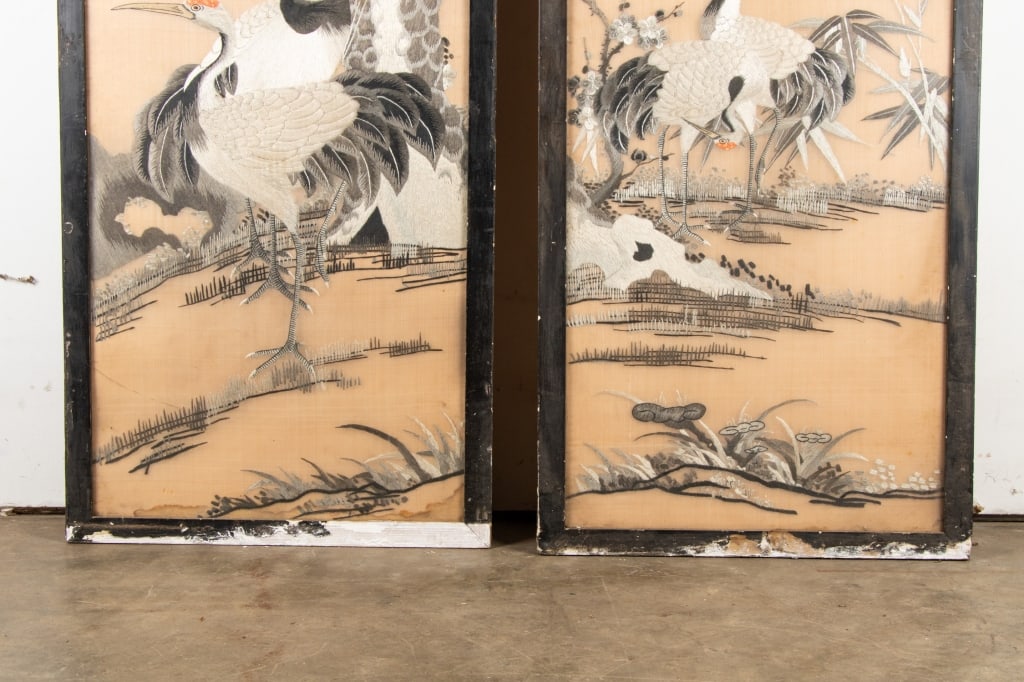 PAIR OF JAPANESE EMBROIDERED PANELS - 6