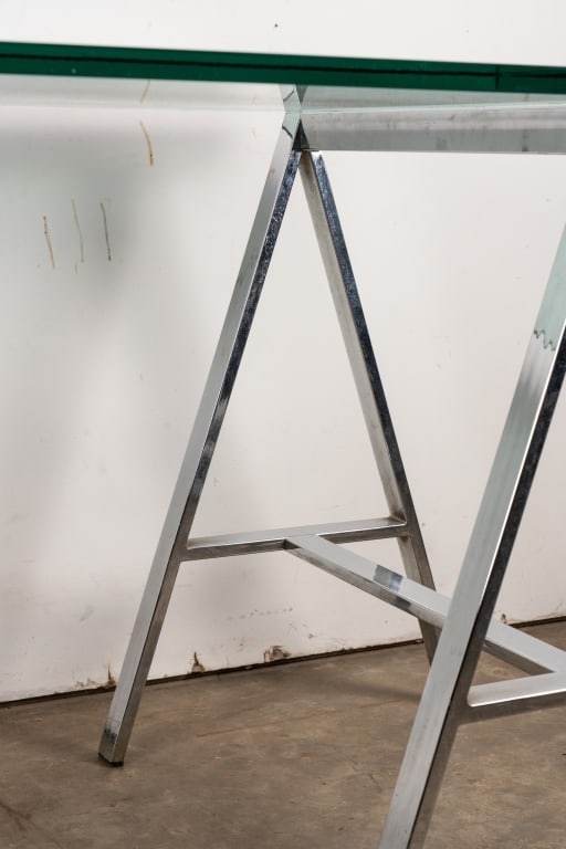 VINTAGE CHROME & GLASS TABLE - 4