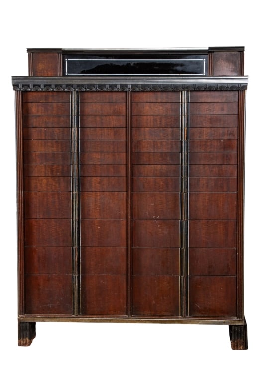 EARLY 20TH CENTURY ART DECO DENTAL CABINET: Early 20th century. Art Deco dental cabinet with carved details. Approximate dimensions: h. 50", w. 38", d. 19" Disclaimer: Participating bidders must have a credit card on file with LiveAuctioneers