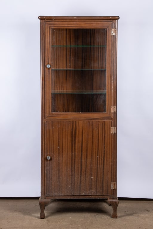 VINTAGE GLASS FRONT MEDICAL CABINET - 2