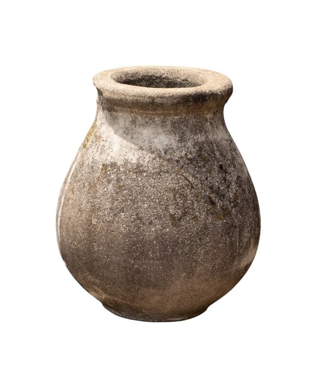 FRENCH OLIVE JAR PLANTER: French olive jar planter. Approximate dimensions: h. 26.75", dia. 18" Disclaimer: Participating bidders must have a credit card on file with LiveAuctioneers in order for their bidding registration to 