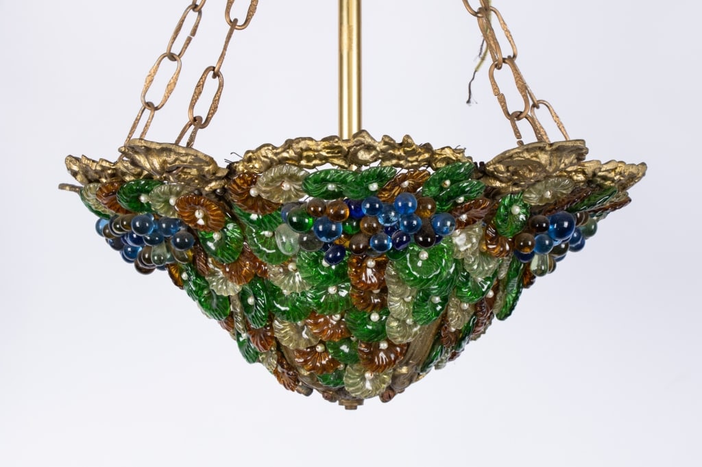 VINTAGE FLORAL & GRAPE MOTIF BRASS CHANDELIER - 2