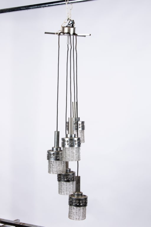 5-LIGHT CHROME & GLASS HANGING LIGHT FIXTURE - 6