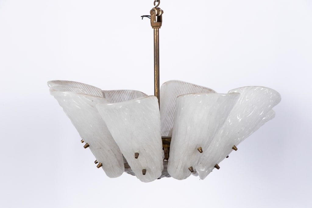 MID-CENTURY J. T. KALMAR STYLE GLASS CHANDELIER - 2