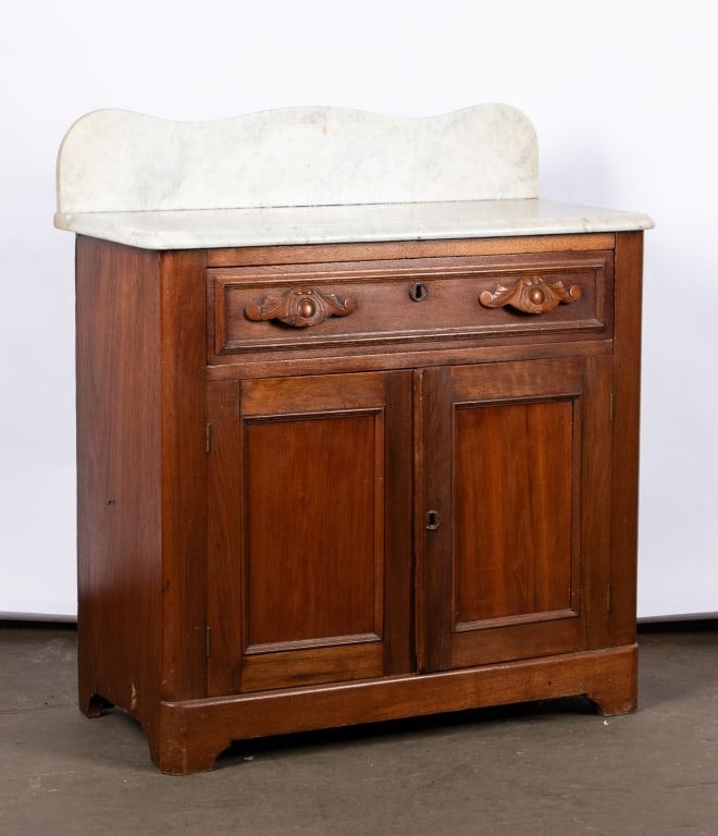 VICTORIAN MARBLE TOP WALNUT WASHSTAND - 5