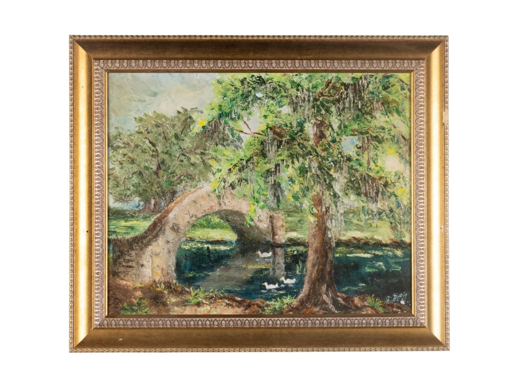 20TH C. CITYSCAPE, OIL ON CANVAS: Oil on canvas, titled to verso "City Park 1, June 1973", signed to LR. Framed. Approximate dimensions: h. 20", w. 24.5", d. 1.5" Disclaimer: Participating bidders must have a credit card on file with