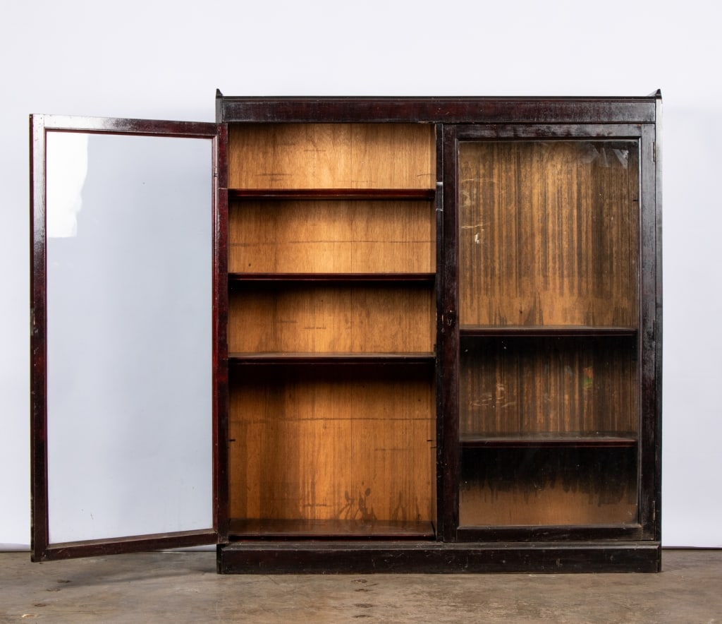 VINTAGE DARK WOOD BREAKFRONT CABINET - 6