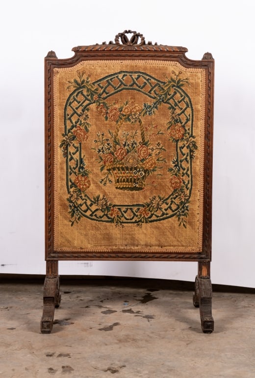 ANTIQUE NEEDLEPOINT FIRE SCREEN - 2