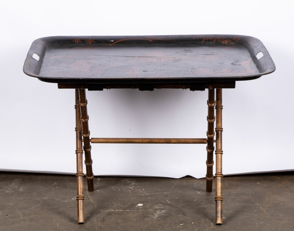 CHINOISERIE TOLE & FAUX BAMBOO TRAY TABLE - 2