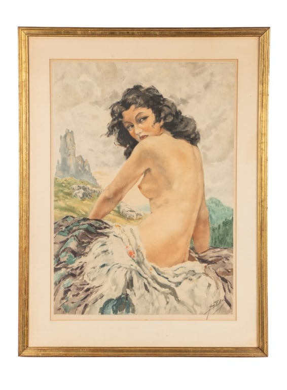 YVES DIEY NUDE WOMAN LITHOGRAPH: Yves Diey. Untitled, nude woman - lithograph on paper, signed to LR. Framed. Approximate dimensions: h. 35", w. 26", d. 0.75" Disclaimer: Participating bidders must have a credit card on file with Liv