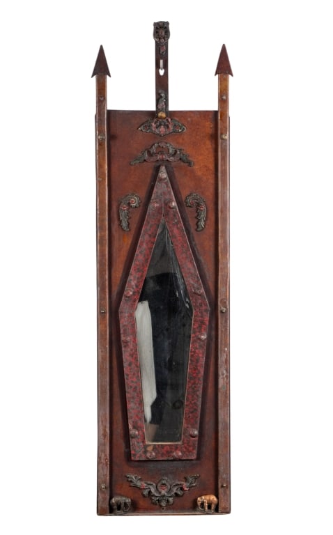 CONTEMPORARY POLYCHROME WALL MIRROR: Contemporary polychrome wall mirror. Approximate dimensions: h. 44", w. 12", d. 0.5" Disclaimer: Participating bidders must have a credit card on file with LiveAuctioneers in order for their bidding r