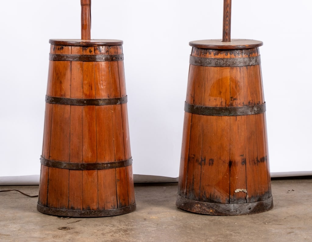PAIR OF 20TH CENTURY BUTTER CHURN FLOOR LAMPS - 2