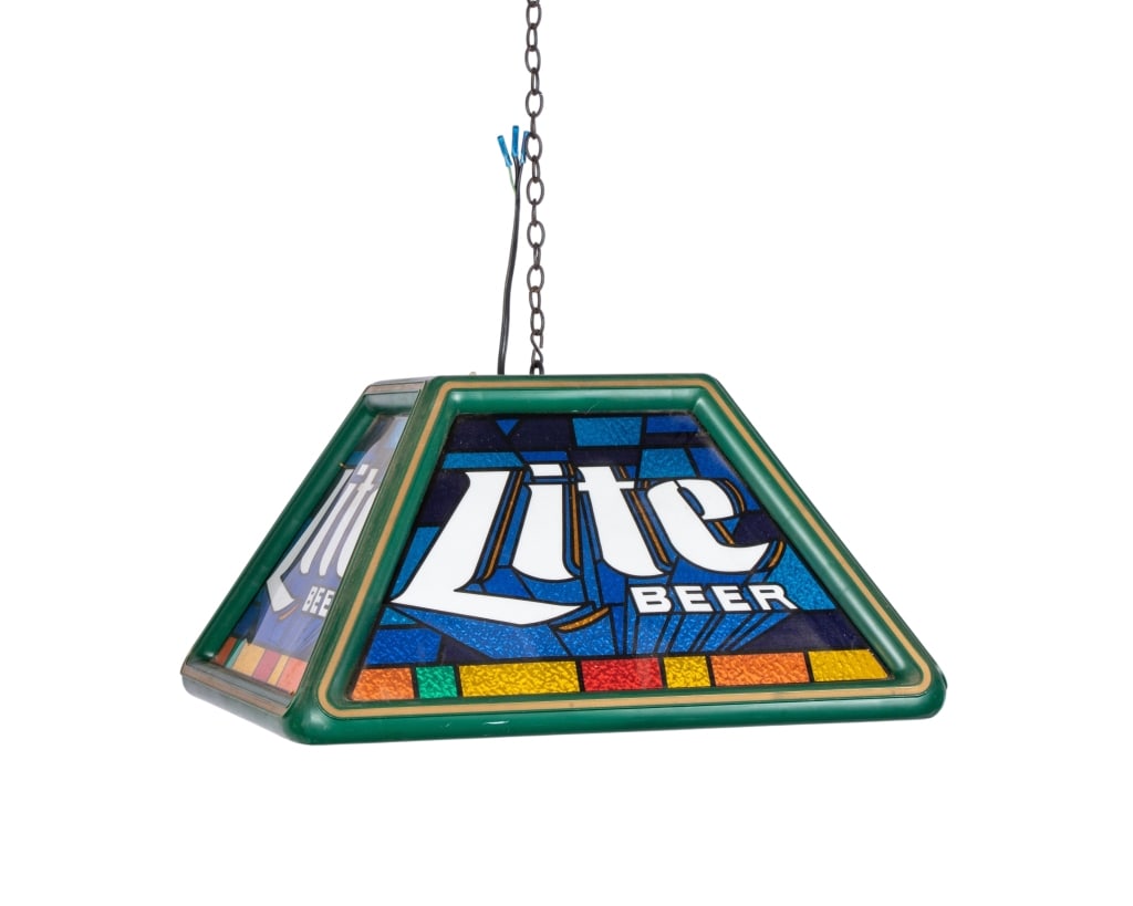 VINTAGE LITE BEER LIGHT FIXTURE: Vintage Lite Beer light fixture. Approximate dimensions: h. 11", w. 19.5", d. 19.5" Disclaimer: Participating bidders must have a credit card on file with LiveAuctioneers in order for their bidding