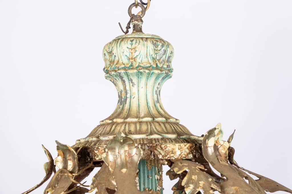 VINTAGE FILIGREE METAL & GLASS CHANDELIER - 8